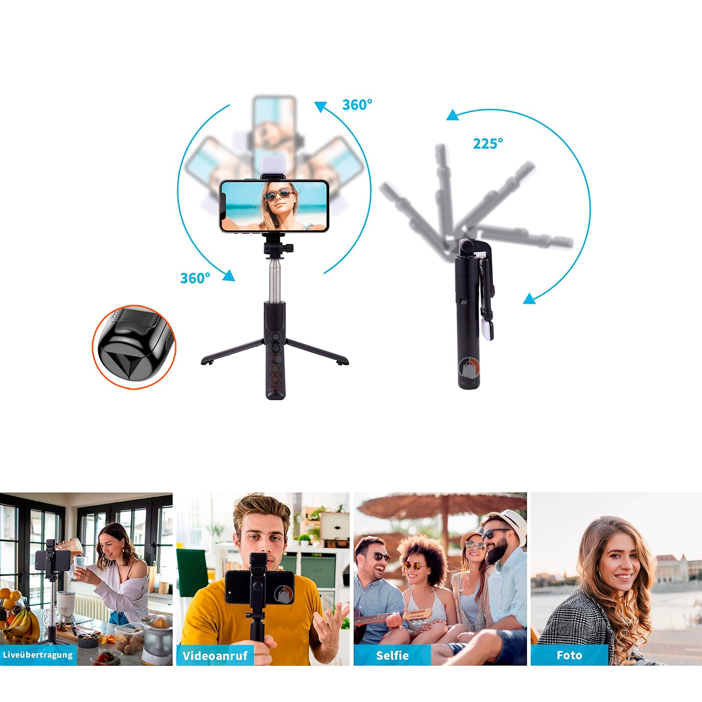 Palo Selfie con Luz de Relleno, Trípode Integrado y Bluetooth