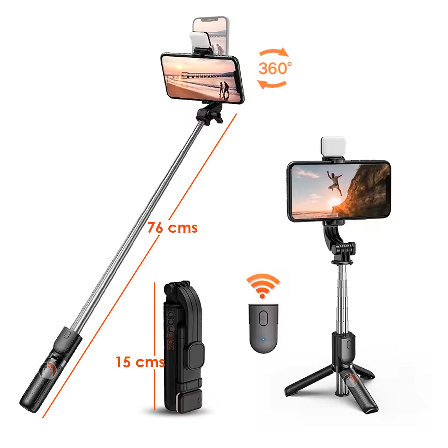 Palo Selfie con Luz de Relleno, Trípode Integrado y Bluetooth