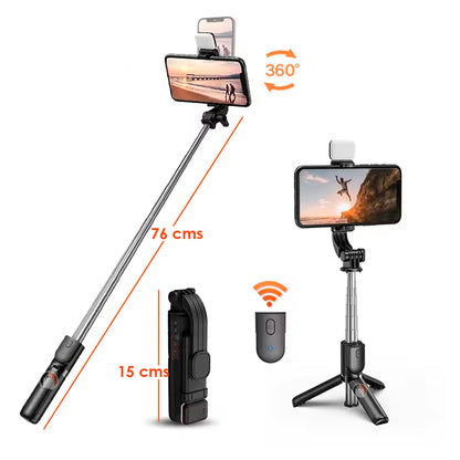 Palo Selfie con Luz de Relleno, Trípode Integrado y Bluetooth
